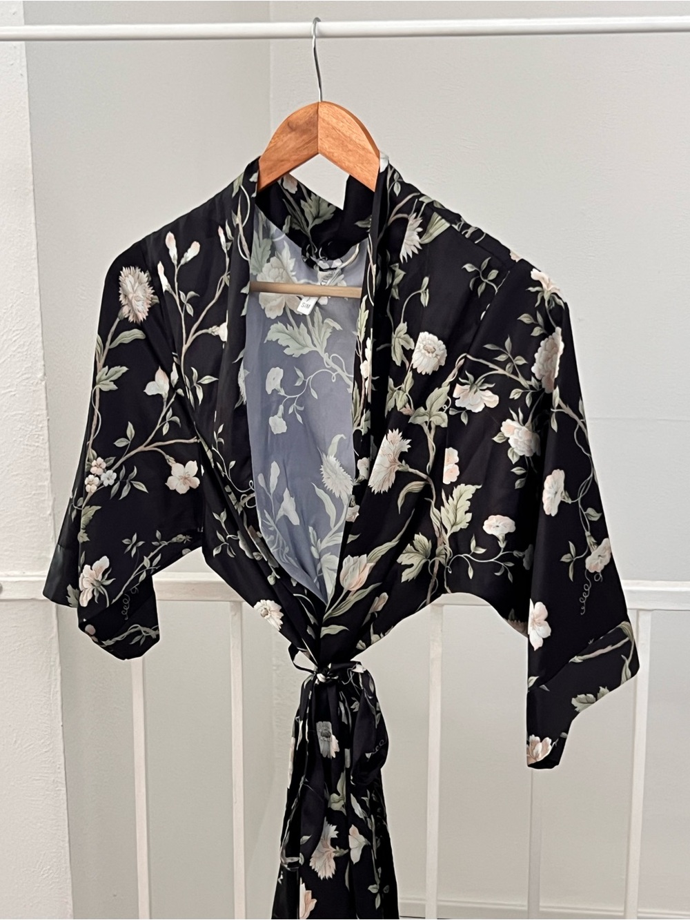 Black Floral Satin Robe